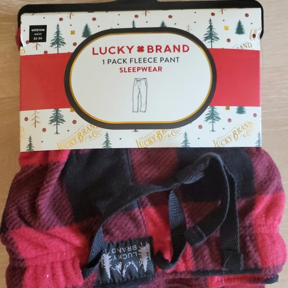 LUCKY Brand Mens Red and Black Buffalo Plaid Fleece Pajama Sleep Pant - MEDIUM